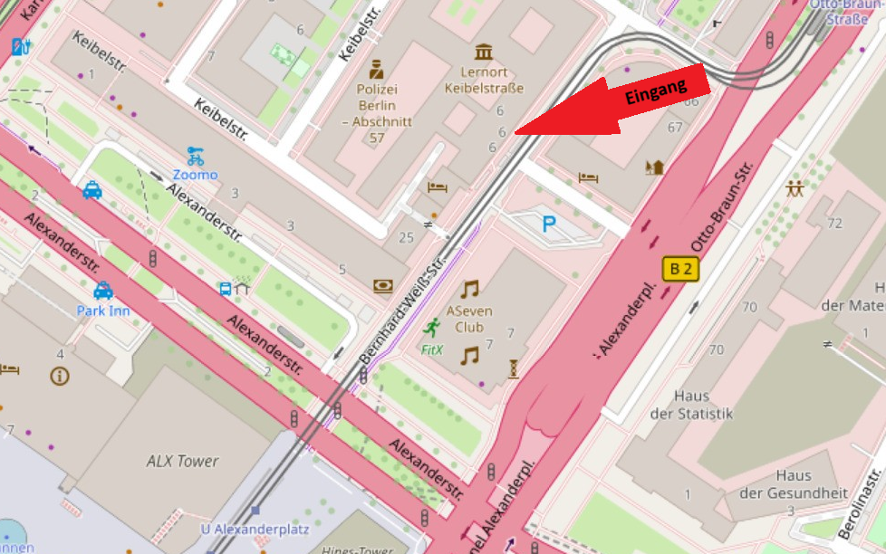 Anfahrtsskizze für die Adresse Bernhard-Weiß-Straße 6 in Berlin