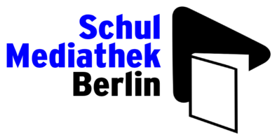 Logo von Schulmediathek Berlin: Aufgeklapptes Buch vor einem Dreieck